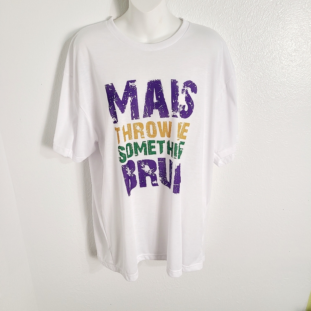Sublivie White Mardi Gras T-Shirt with Purple, Gold &  Green Text, Size XL, NWOT